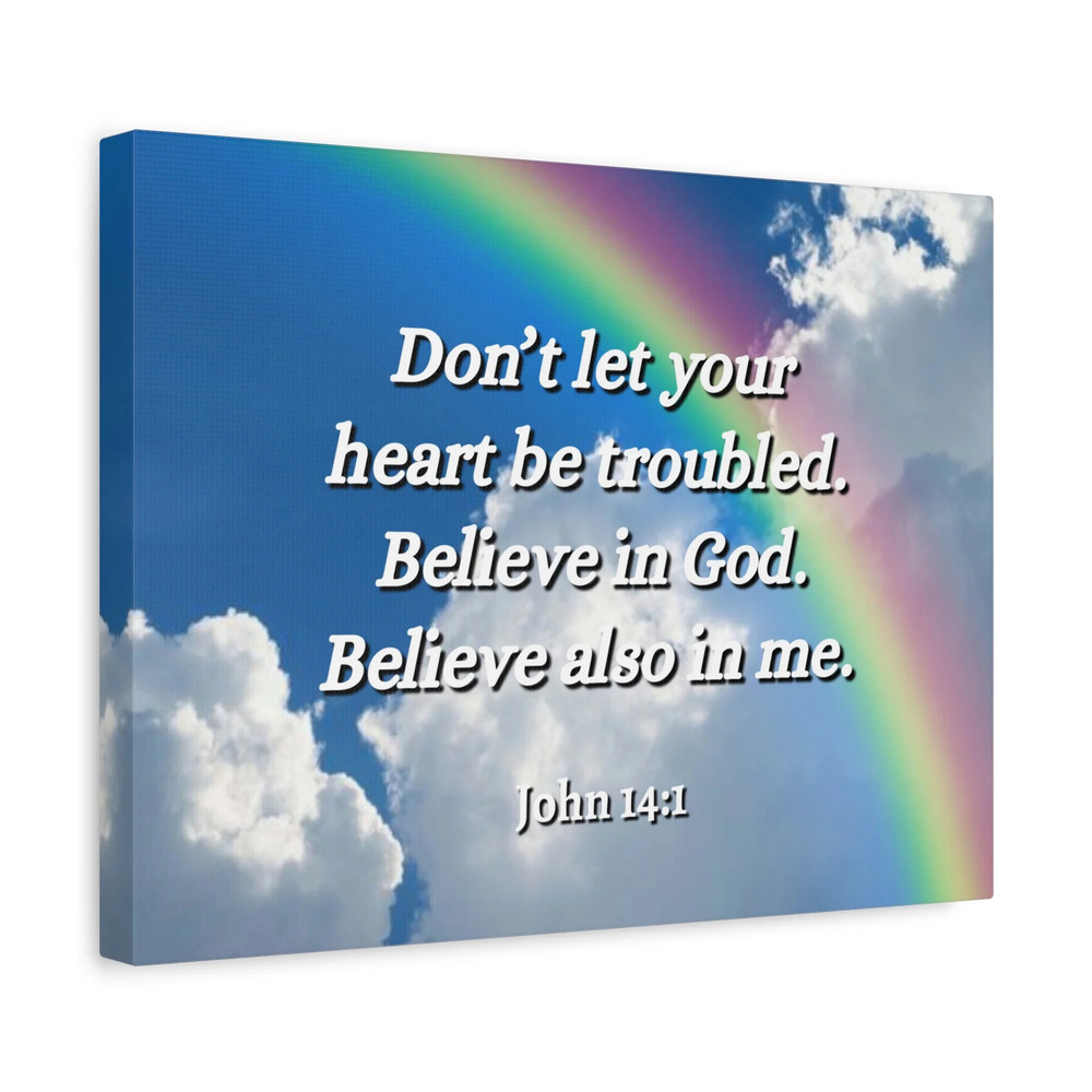 Scripture Canvas Believe In God John 14:1 Christian Wall Art Bible Verse Print